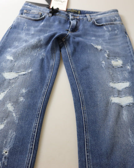 Dolce & Gabbana Blue Washed Cotton Skinny Low Waist Denim Jeans