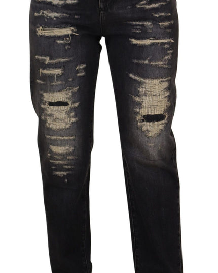 Dolce & Gabbana Black Washed Tattered High Waist Denim Jeans