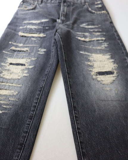 Dolce & Gabbana Black Washed Tattered High Waist Denim Jeans