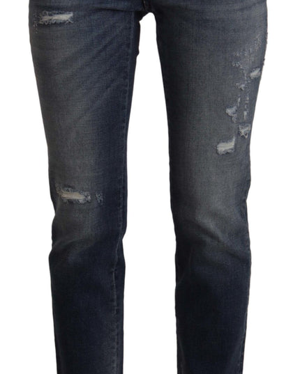 Dolce & Gabbana Blue Denim Crystal Embellished Pants Jeans