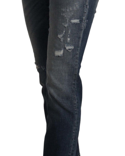 Dolce & Gabbana Blue Denim Crystal Embellished Pants Jeans