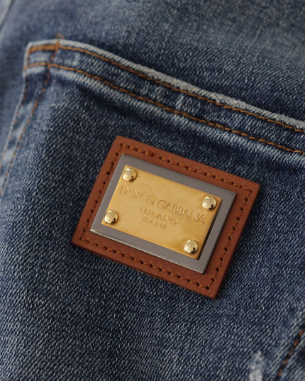 Dolce & Gabbana Blue Denim Crystal Embellished Pants Jeans