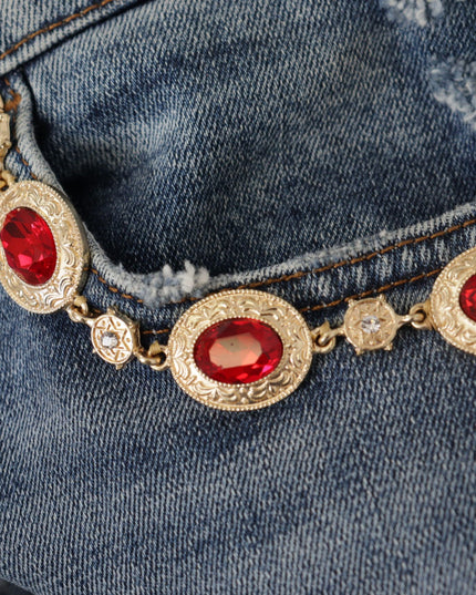 Dolce & Gabbana Blue Denim Crystal Embellished Pants Jeans