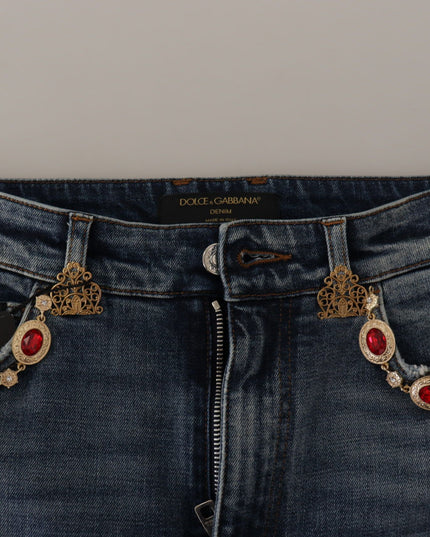 Dolce & Gabbana Blue Denim Crystal Embellished Pants Jeans