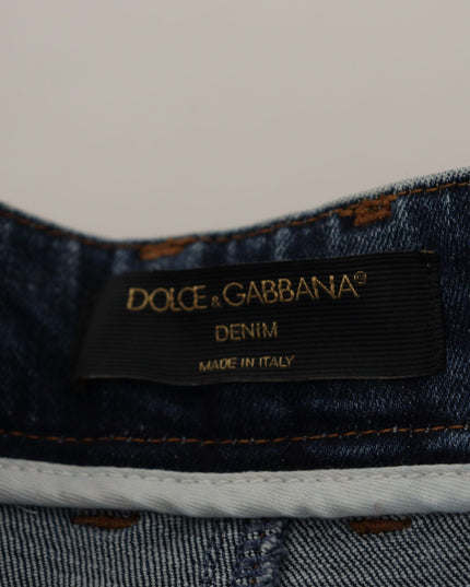 Dolce & Gabbana Blue Denim Crystal Embellished Pants Jeans