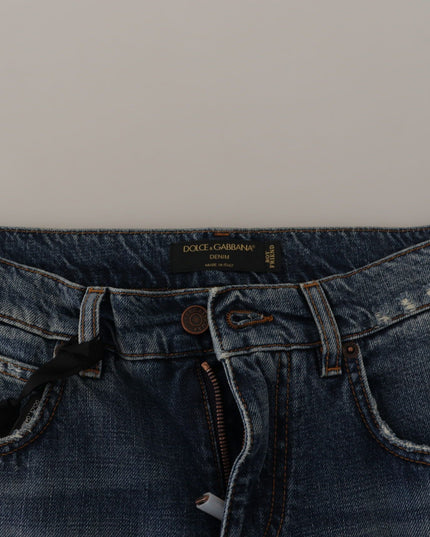 Dolce & Gabbana Blue Denim Baroque Heart Logo Patch Pants Jeans