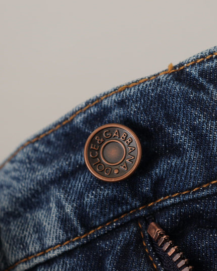 Dolce & Gabbana Blue Denim Baroque Heart Logo Patch Pants Jeans