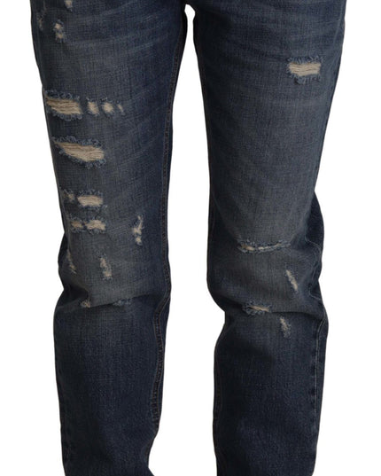 Dolce & Gabbana Blue Denim Baroque Heart Logo Patch Pants Jeans