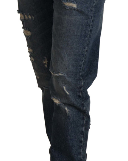 Dolce & Gabbana Blue Denim Baroque Heart Logo Patch Pants Jeans