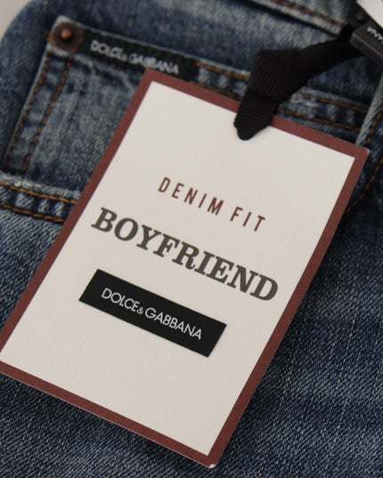 Dolce & Gabbana Blue Denim Baroque Heart Logo Patch Pants Jeans