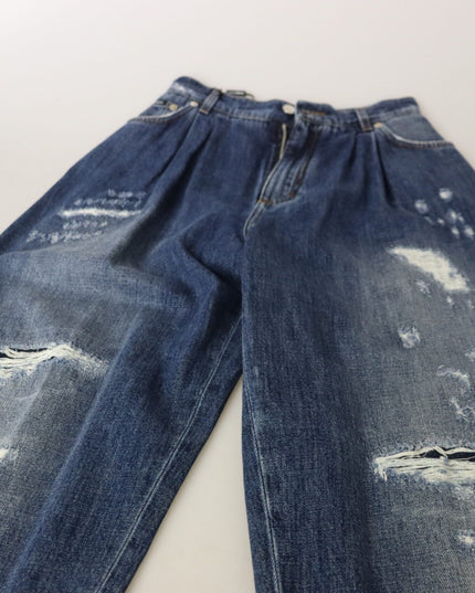 Dolce & Gabbana Blue Washed High Waist Loose Fit Pants