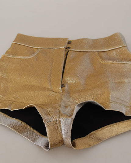 Dolce & Gabbana Gold Cotton Blend Glittered Hot Shorts