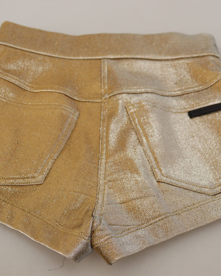 Dolce & Gabbana Gold Cotton Blend Glittered Hot Shorts