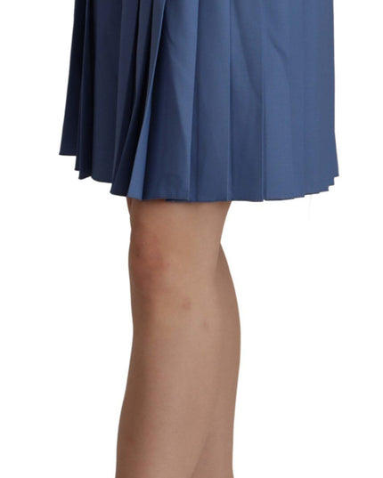 Dolce & Gabbana Blue Embellished Pleated Mini Skirt Wool