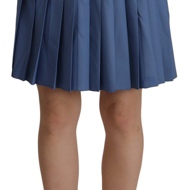 Dolce & Gabbana Blue Embellished Pleated Mini Skirt Wool