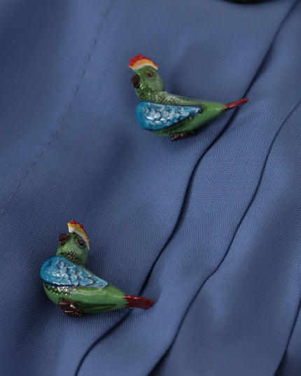 Dolce & Gabbana Blue Embellished Pleated Mini Skirt Wool