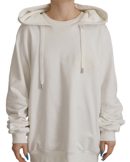 Dolce & Gabbana White Hoodie Pullover Embroidered Sweater