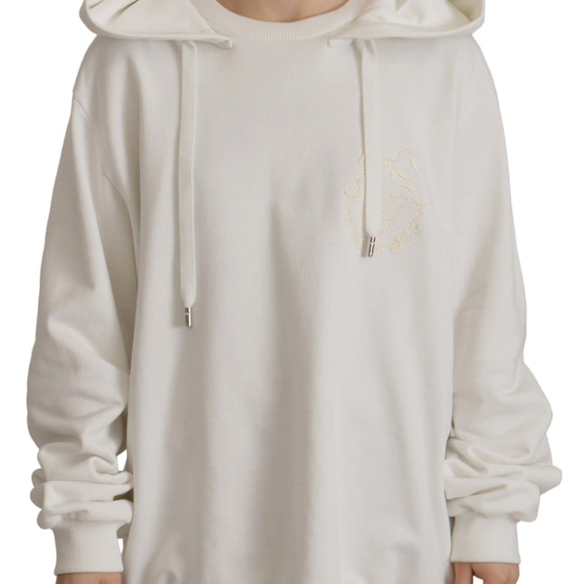 Dolce & Gabbana White Hoodie Pullover Embroidered Sweater