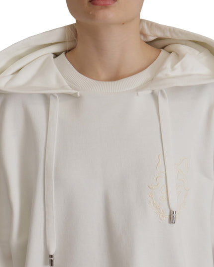 Dolce & Gabbana White Hoodie Pullover Embroidered Sweater
