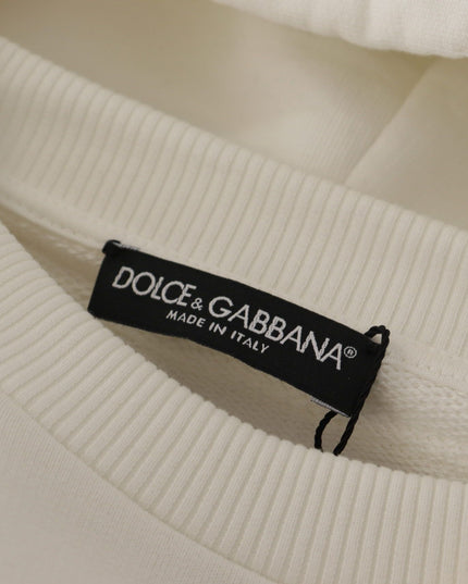 Dolce & Gabbana White Hoodie Pullover Embroidered Sweater