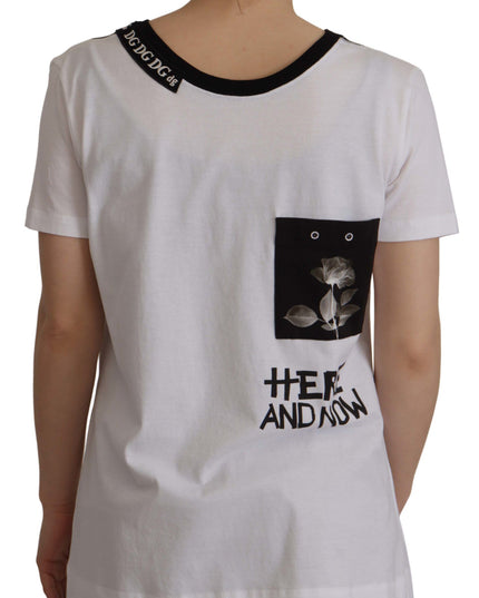 Dolce & Gabbana White Slogan Print Round Neck Cotton  T-shirt
