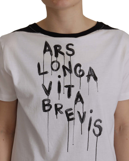 Dolce & Gabbana White Slogan Print Round Neck Cotton  T-shirt