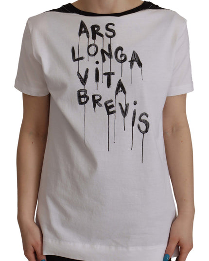 Dolce & Gabbana White Slogan Print Round Neck Cotton  T-shirt