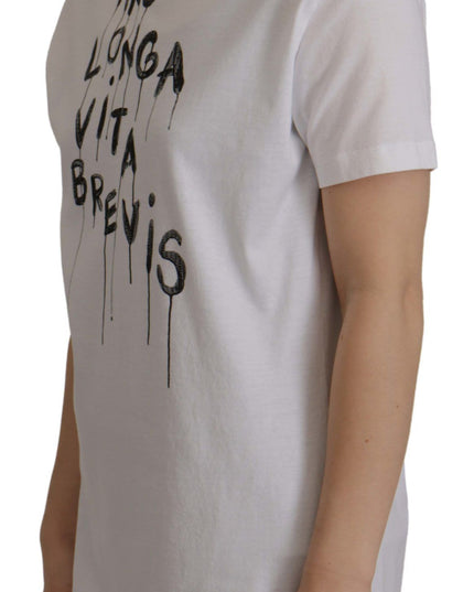 Dolce & Gabbana White Slogan Print Round Neck Cotton  T-shirt