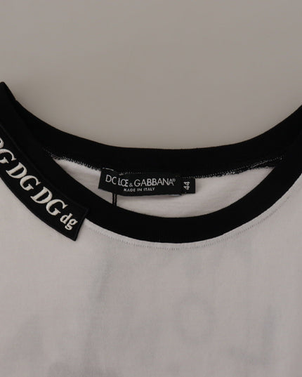 Dolce & Gabbana White Slogan Print Round Neck Cotton  T-shirt