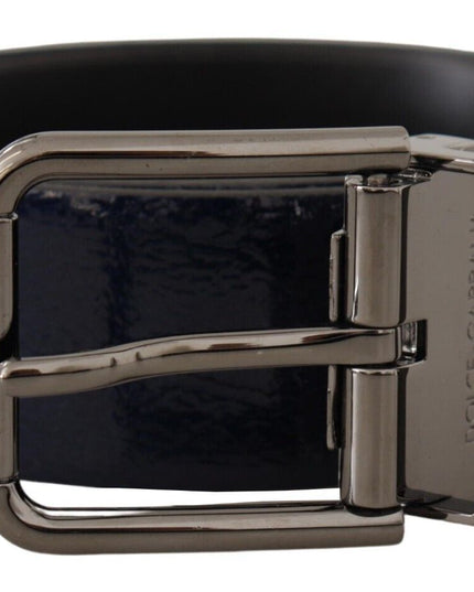 Dolce & Gabbana Blue Patent Leather Vernice Silver Logo Buckle Belt