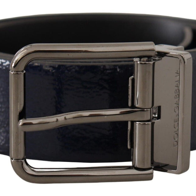 Dolce & Gabbana Blue Patent Leather Vernice Silver Logo Buckle Belt