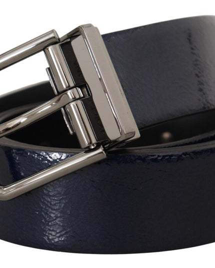 Dolce & Gabbana Blue Patent Leather Vernice Silver Logo Buckle Belt