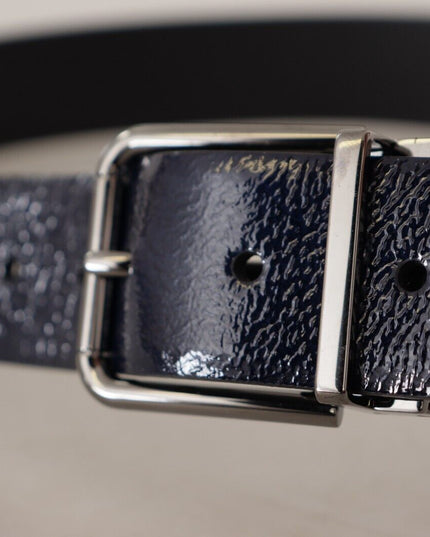 Dolce & Gabbana Blue Patent Leather Vernice Silver Logo Buckle Belt