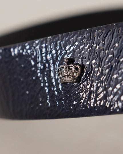 Dolce & Gabbana Blue Patent Leather Vernice Silver Logo Buckle Belt