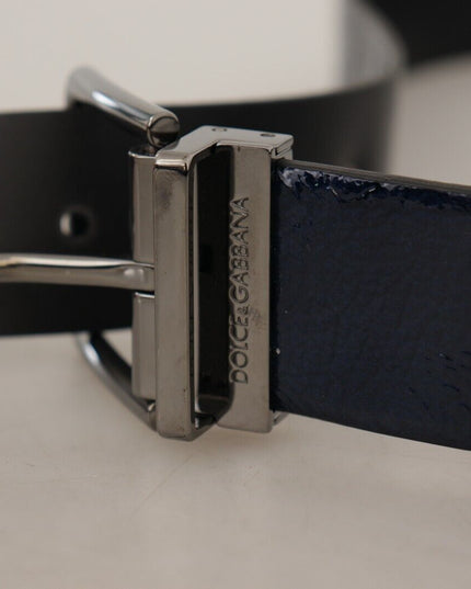 Dolce & Gabbana Blue Patent Leather Vernice Silver Logo Buckle Belt