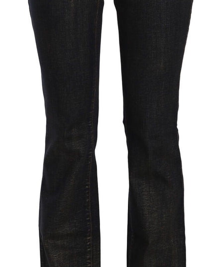 John Galliano Black Washed Mid Waist Flared Denim Pants Cotton