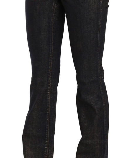 John Galliano Black Washed Mid Waist Flared Denim Pants Cotton