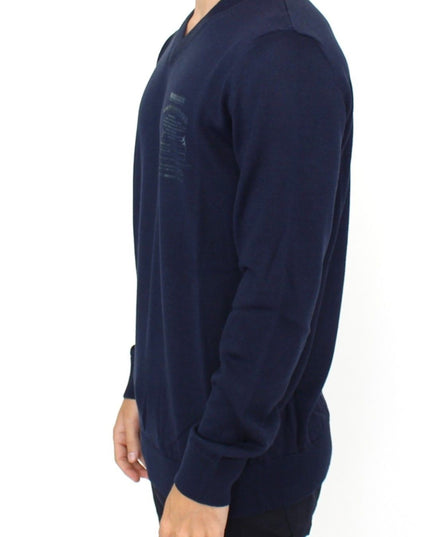 Ermanno Scervino Blue Wool Blend V-neck Pullover Sweater