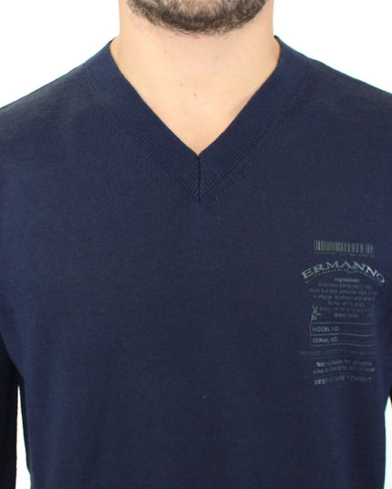 Ermanno Scervino Blue Wool Blend V-neck Pullover Sweater