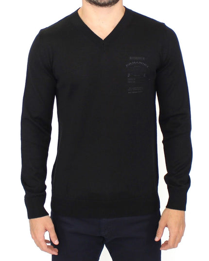 Ermanno Scervino Black Wool Blend V-neck Pullover Sweater