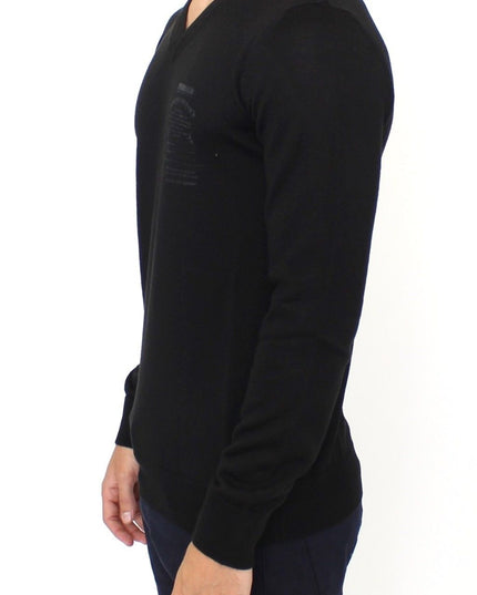 Ermanno Scervino Black Wool Blend V-neck Pullover Sweater