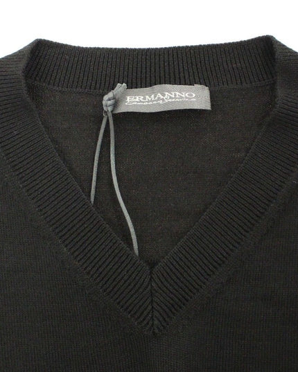 Ermanno Scervino Black Wool Blend V-neck Pullover Sweater