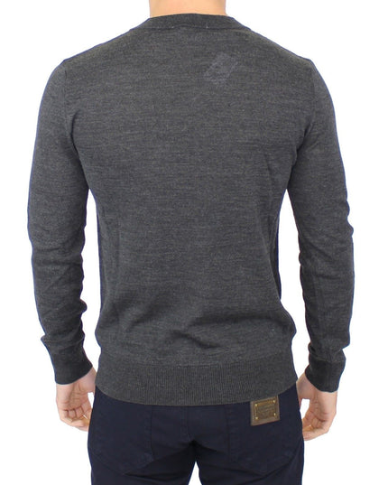 Ermanno Scervino Gray Wool Blend V-neck Pullover Sweater