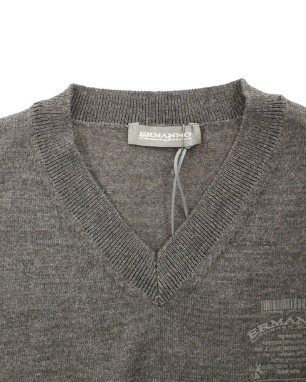 Ermanno Scervino Gray Wool Blend V-neck Pullover Sweater