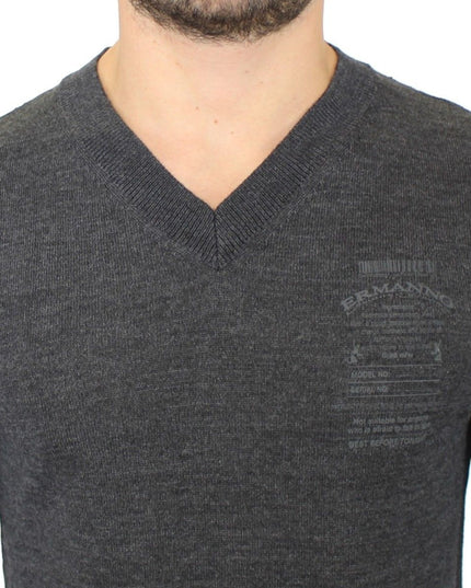 Ermanno Scervino Gray Wool Blend V-neck Pullover Sweater