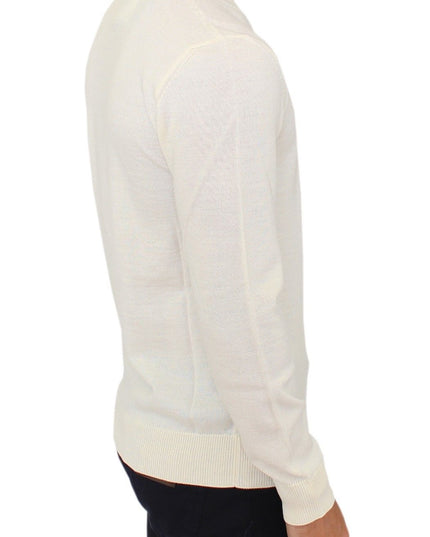 Ermanno Scervino Off White Wool Blend V-neck Pullover Sweater