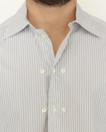 Ermanno Scervino White Gray Striped Regular Fit Casual Shirt