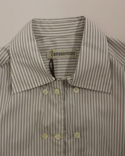 Ermanno Scervino White Gray Striped Regular Fit Casual Shirt