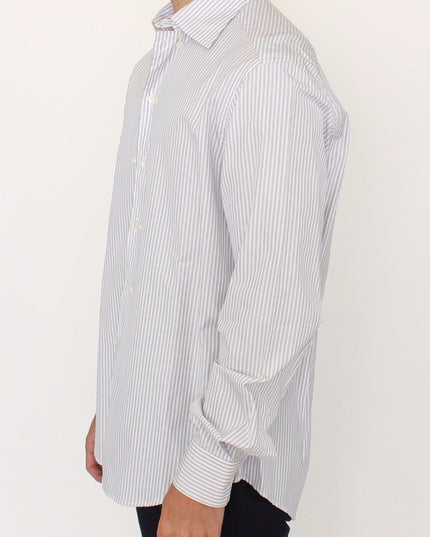 Ermanno Scervino White Gray Striped Regular Fit Casual Shirt
