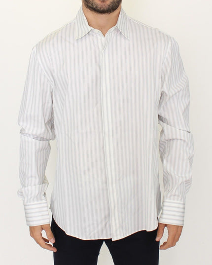 Ermanno Scervino White Black Striped Regular Fit Casual Shirt
